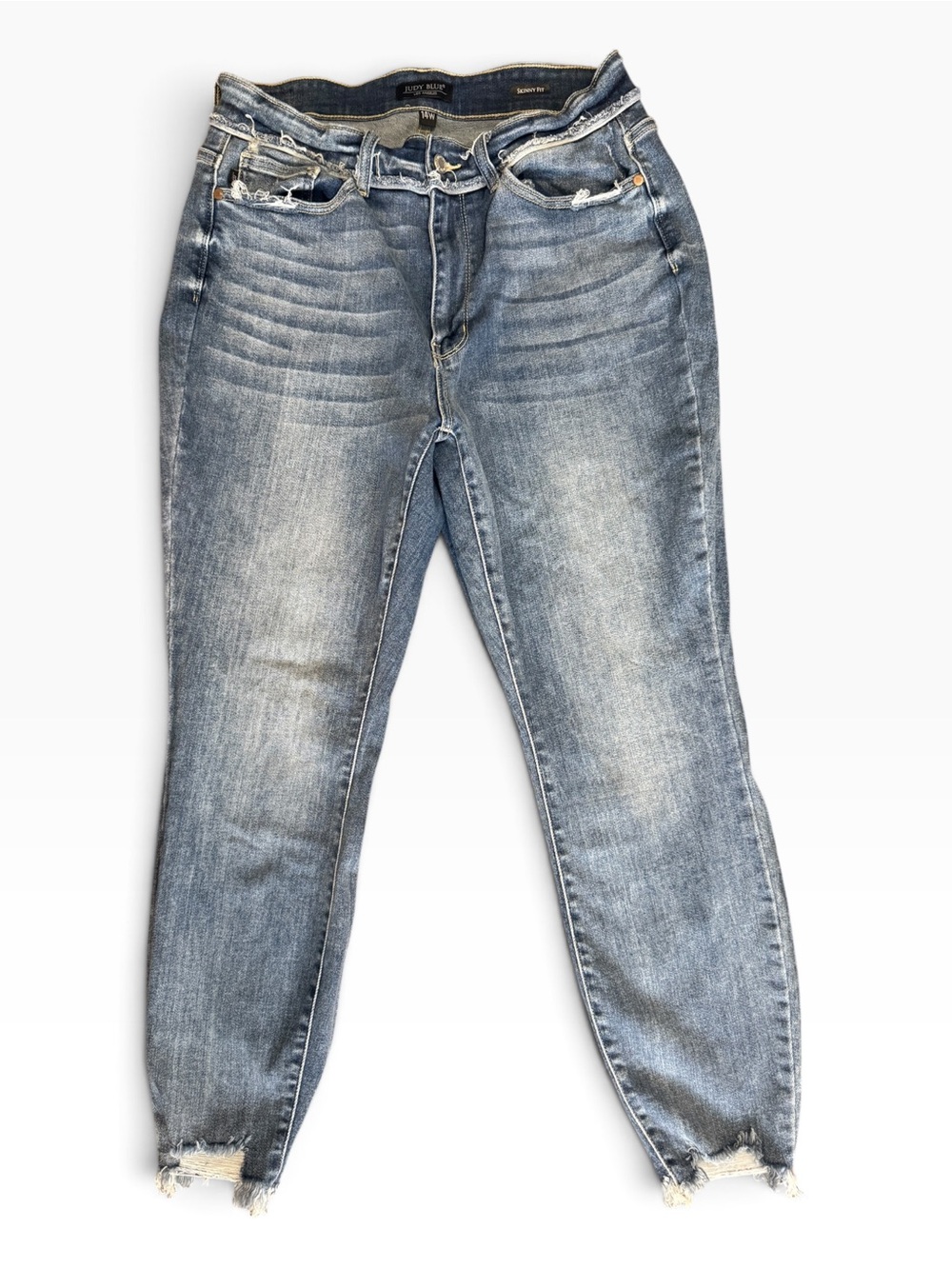 Judy Blue Light Blue Washed Skinny Fit Distressed Jeans - 14W